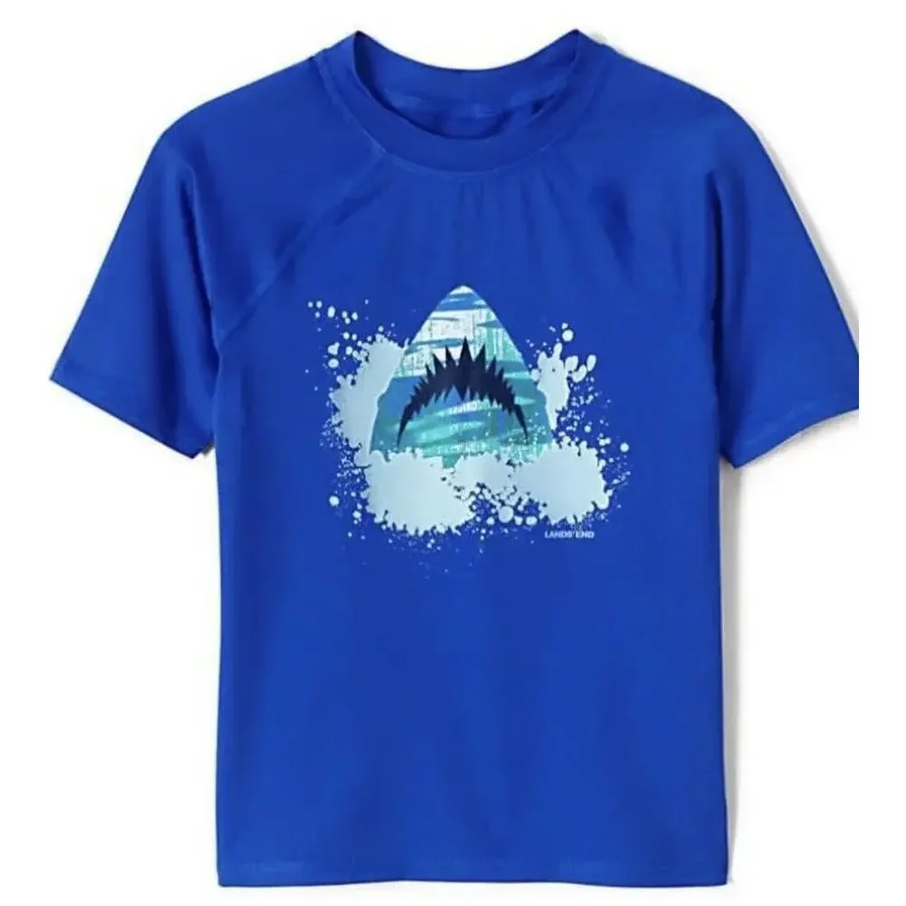 NEW Lands' End‎ Boys Short Sleeve Rash Guard Swim Shirt X-Small (4/5) UPF 50